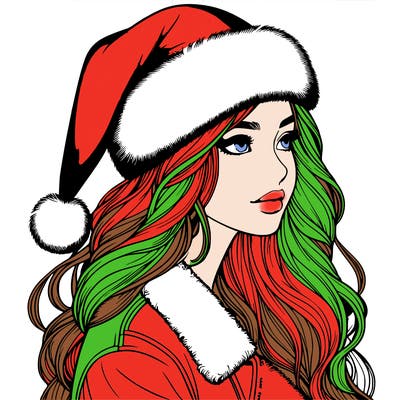 realistic girl in santa hat