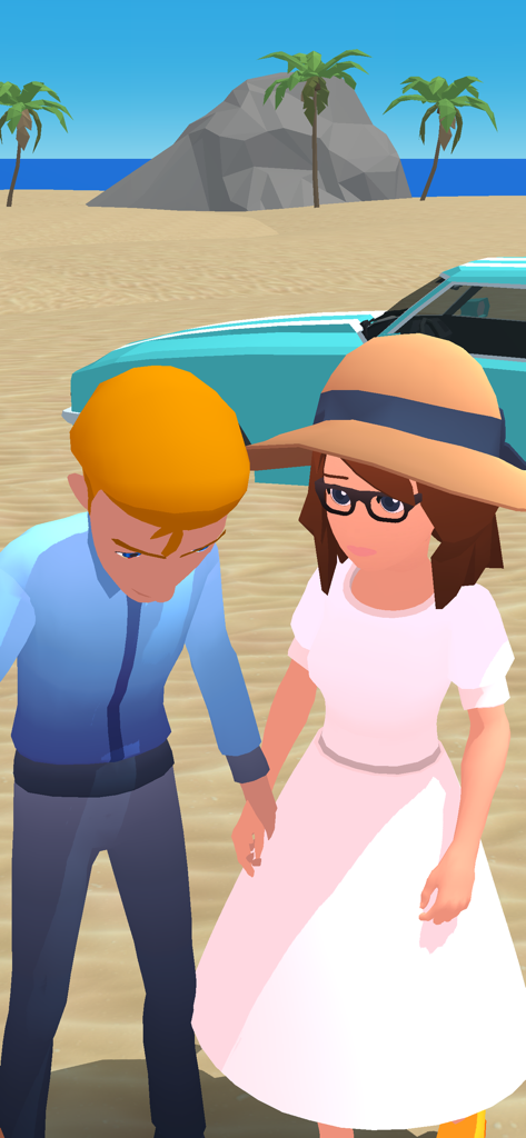 Order please! -Draw&Story game - A man and woman holding hands on a beach in a story scene from the Order please mobile game