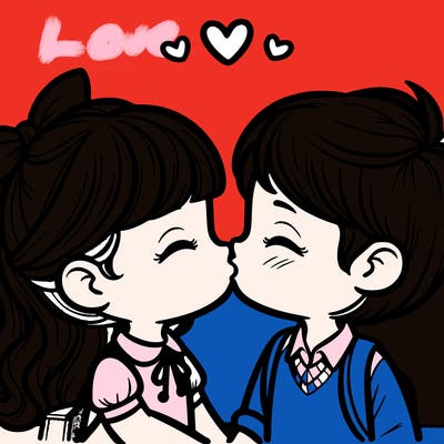 boy and girl kissing