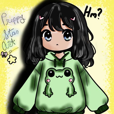 girl wearing frogging sweatshirt