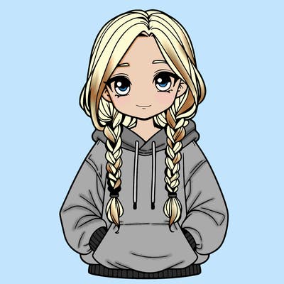 a realistic girl with a oversized hoodie and she has braids