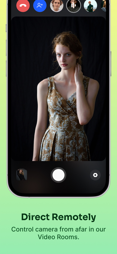 CLOS - Virtual Photoshoot - Interface of CLOS app for virtual photoshoots featuring remote camera control and video room