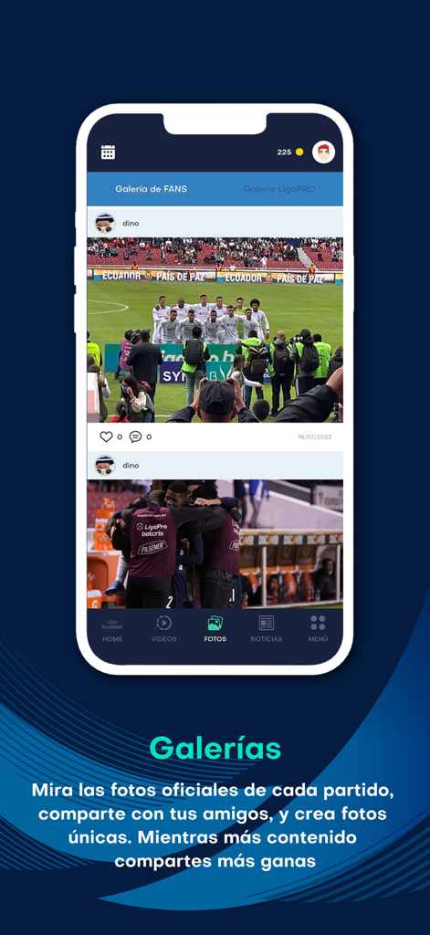 Liga Ecuabet - Liga Ecuabet app interface displaying a gallery of soccer match photos and fan content