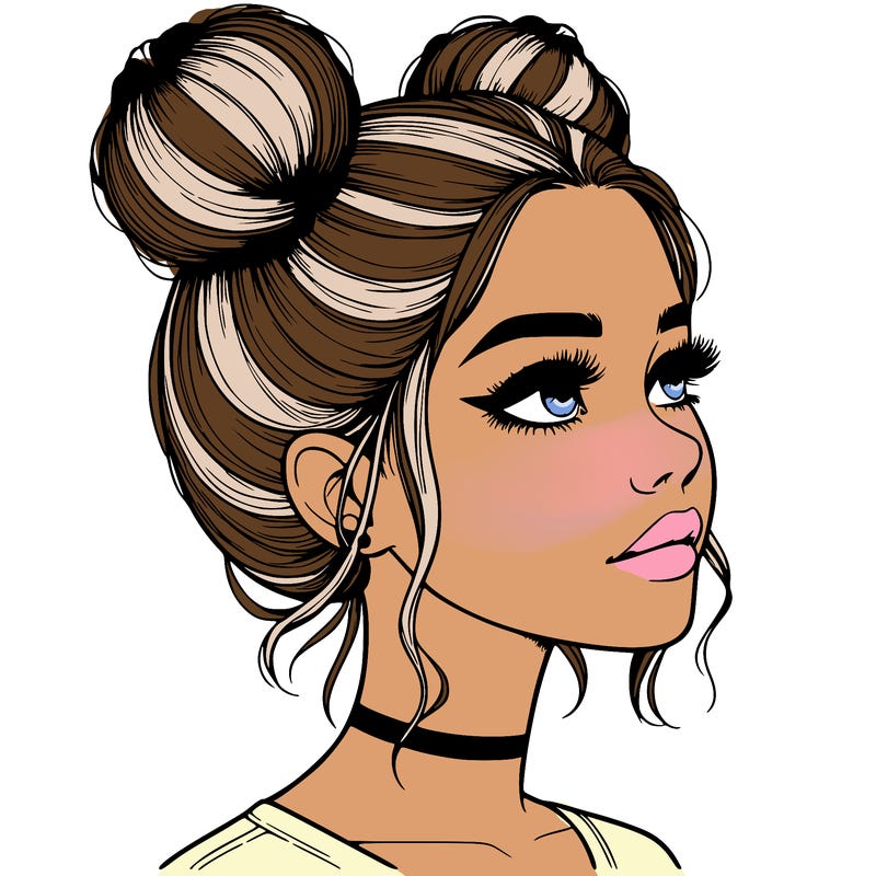 realistic girl with buns on the top of her head