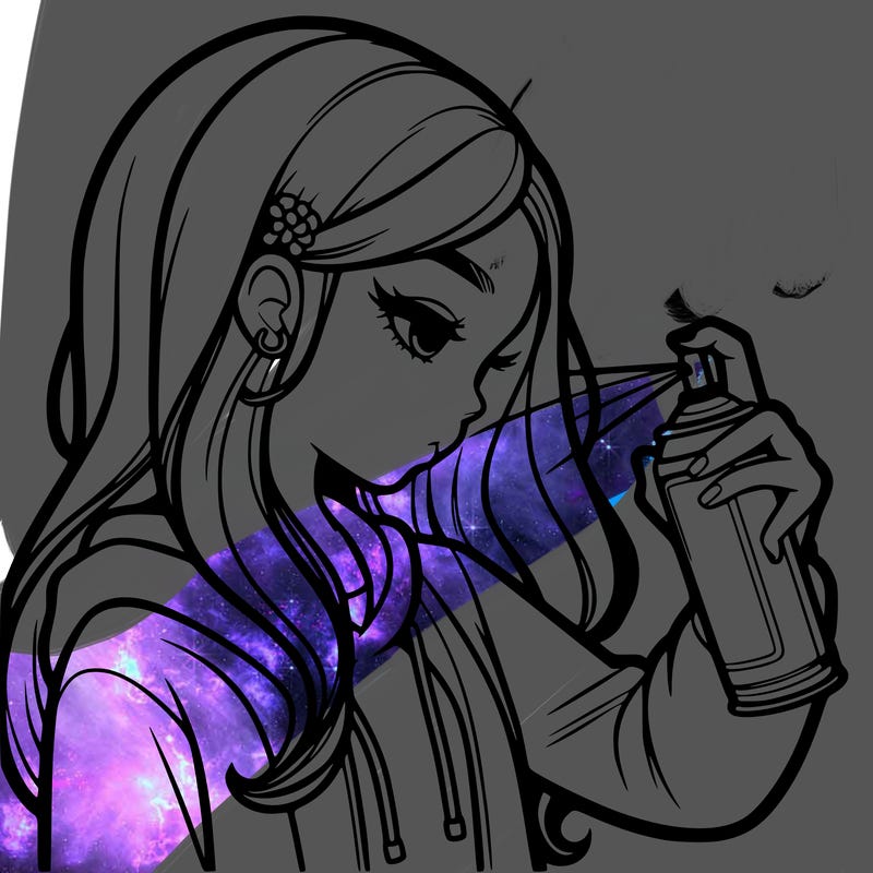 a realistic girl spray painting