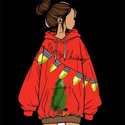 realistic girl with a oversized sweatshirt on and a bun