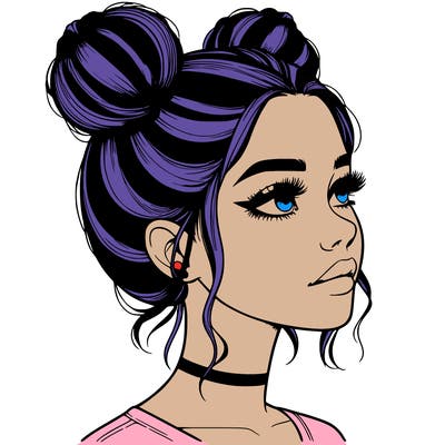 realistic girl with buns on the top of her head