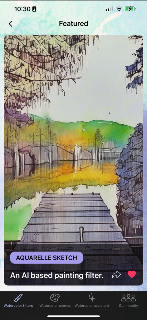 Boceto de acuarela IA de un paisaje de lago con un muelle de madera