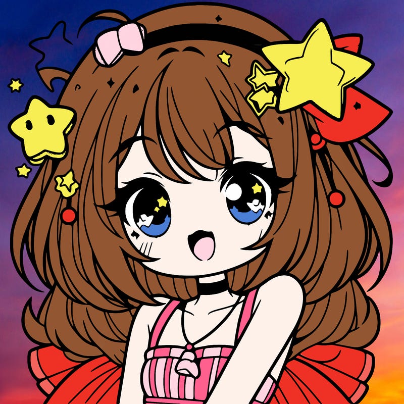 cute anime girl with star accessories