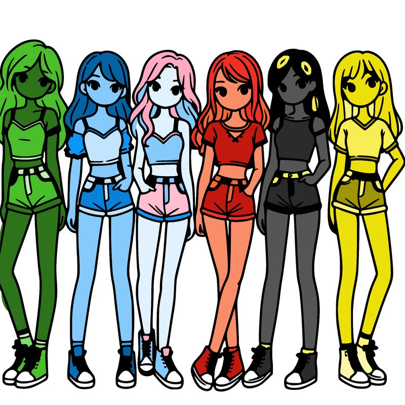 a group of girls wearing crop tops and shorts