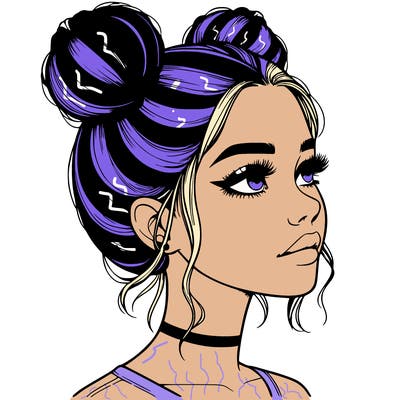 realistic girl with buns on the top of her head