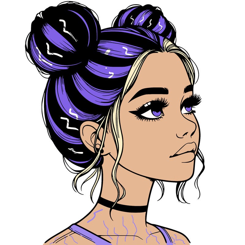 realistic girl with buns on the top of her head