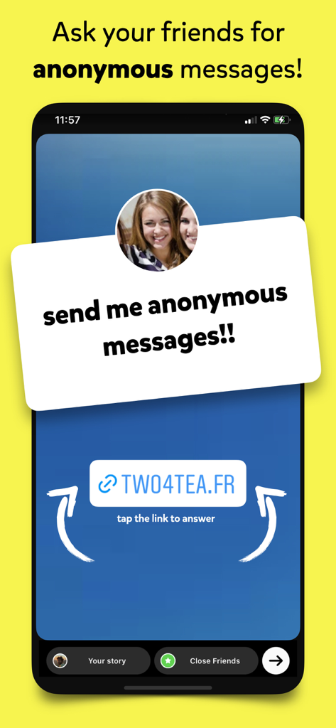 Not Gonna Lie - A smartphone screen showing an anonymous message prompt from the Not Gonna Lie app to be shared on social media stories.
