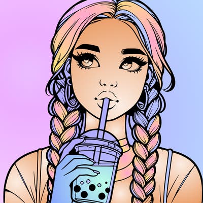 realistic girl with braided hair drinking boba