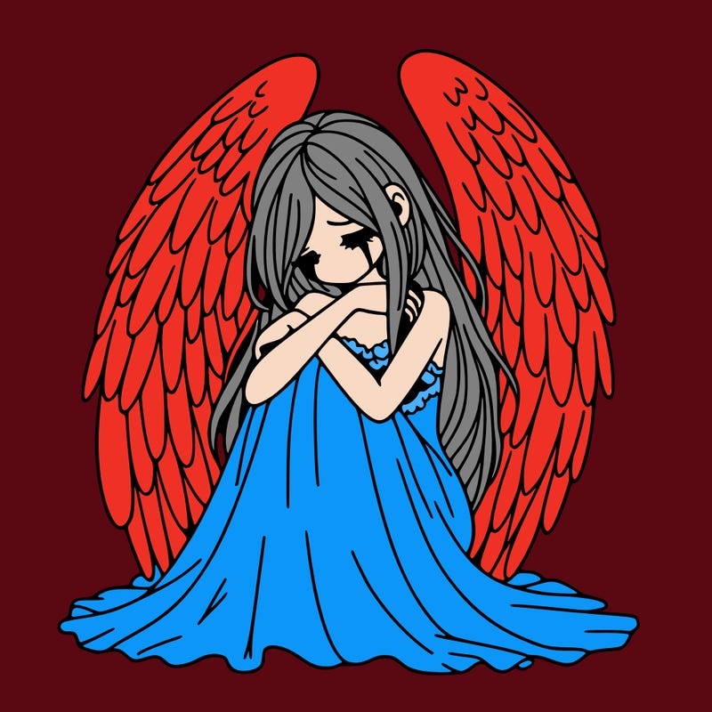 ethereal girl in grief, lonely and heartbroken