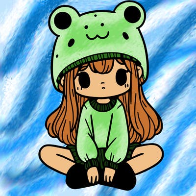 a girl wearing a frog hat and some frog socks