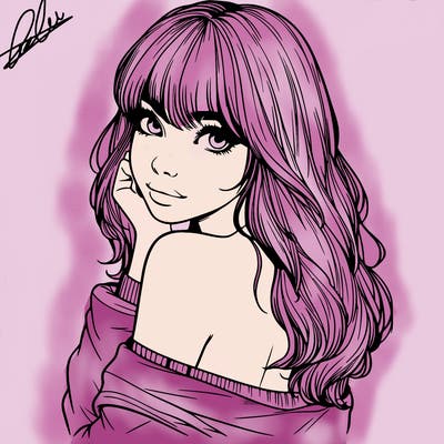 realistic girl with bangs looking over her shoulder