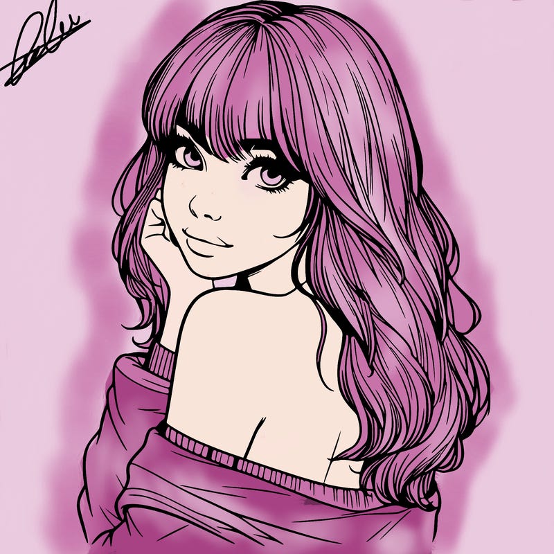 realistic girl with bangs looking over her shoulder