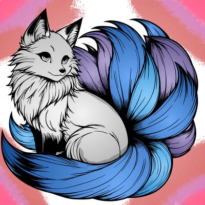 realistic detailed 9 tailed anime fox