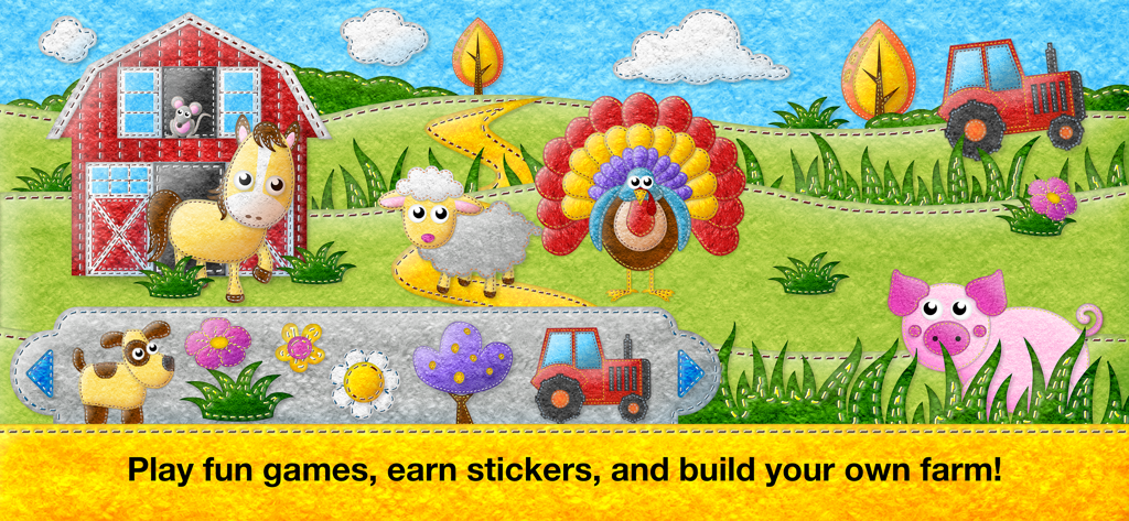 Interactive felt farm scene with animals and stickers for toddler educational games