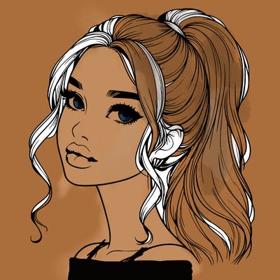 realistic girl with a ponytail on her hair and lips