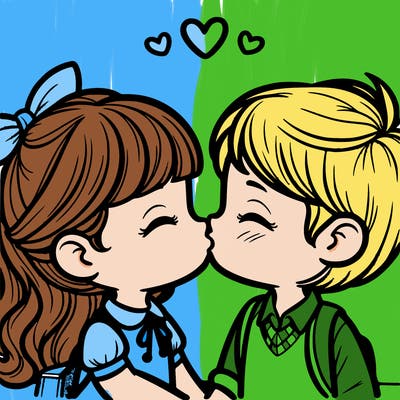 boy and girl kissing