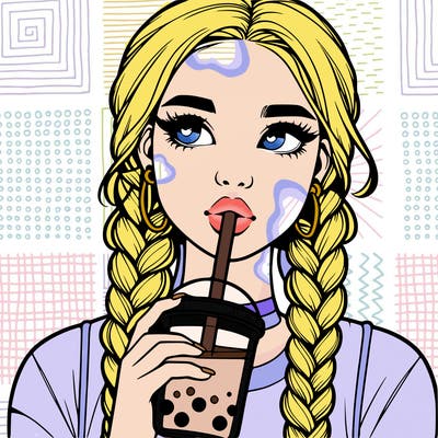realistic girl with braided hair drinking boba