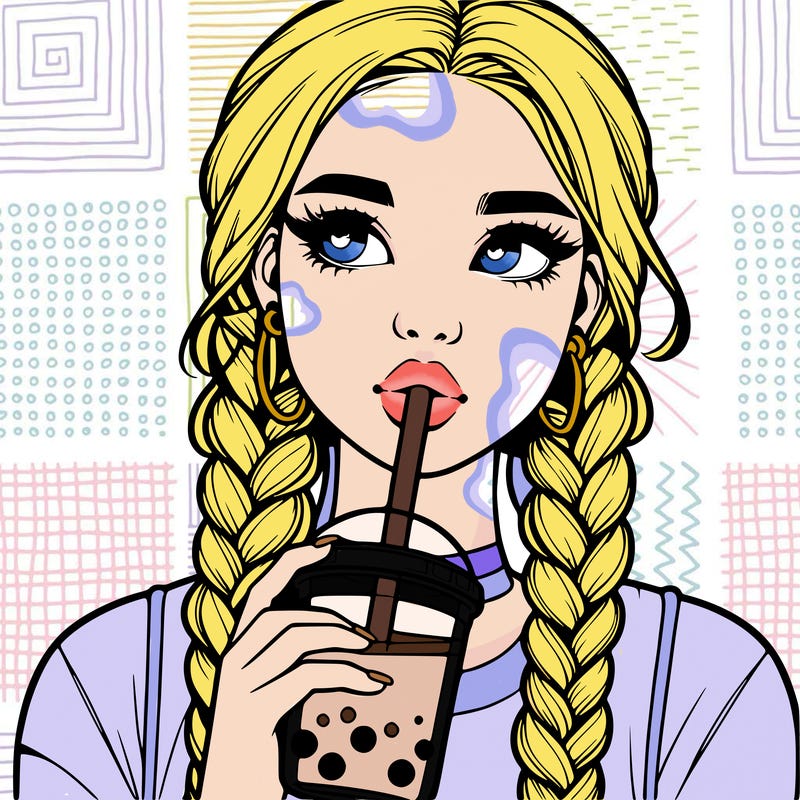 realistic girl with braided hair drinking boba