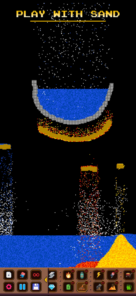 Sandbox - Physics Simulator - Pixel art gameplay of Sandbox Physics Simulator featuring sand and water particle interactions