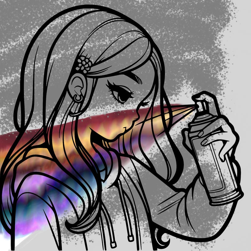 a realistic girl spray painting