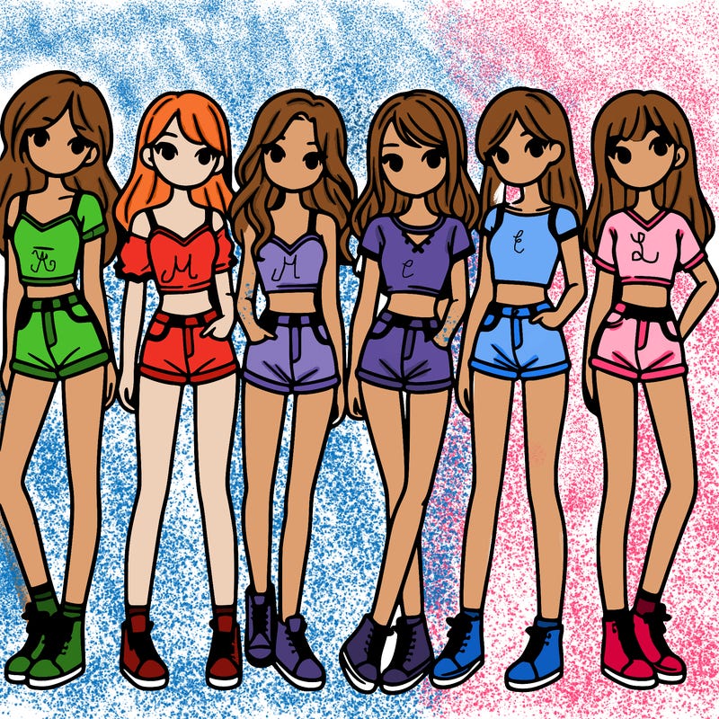 a group of girls wearing crop tops and shorts