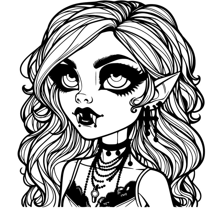 a realistic scary goth vampire girl