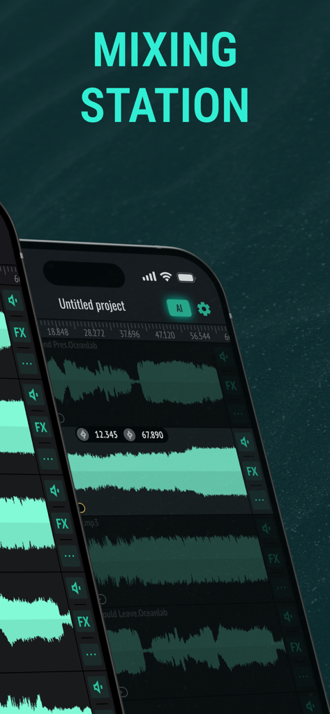 Sound Editor: Audio Changer - Multi-track audio mixing station interface with waveforms