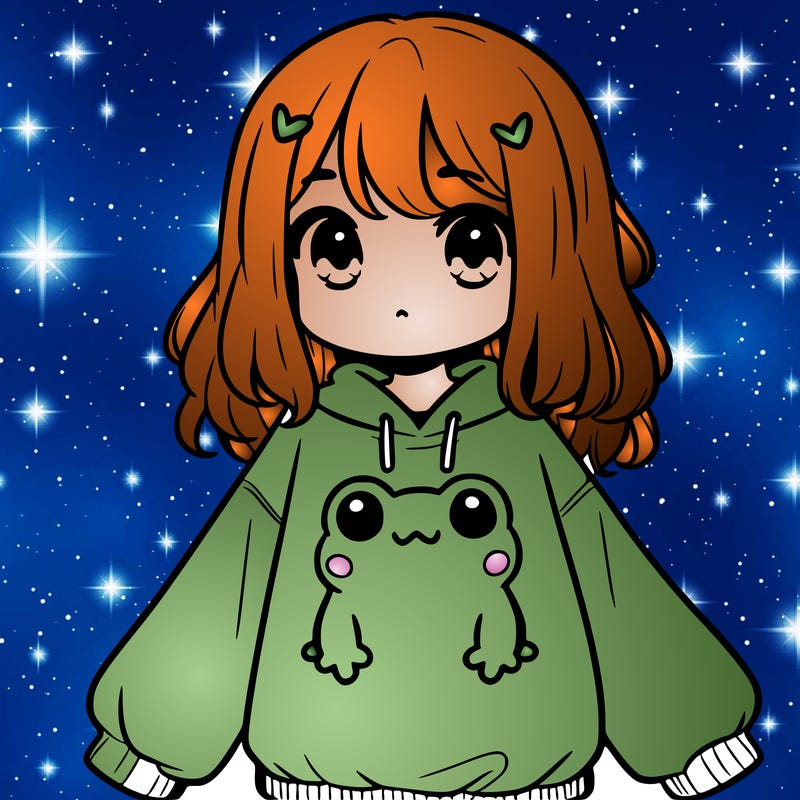 girl wearing frogging sweatshirt