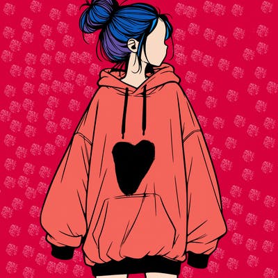 realistic girl with a oversized sweatshirt on and a bun