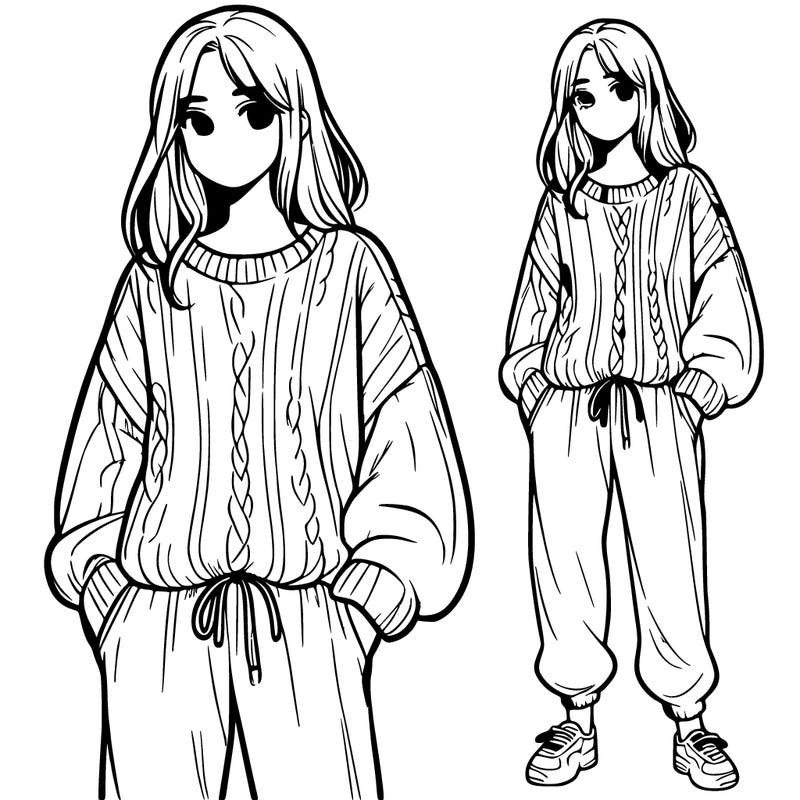 girl in a sweater and sweatpants realistic