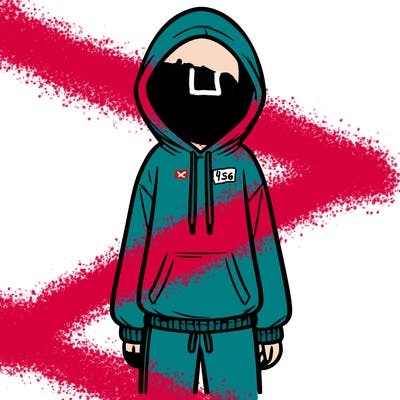 faceless girl in a tracksuit with a hood on and no hair