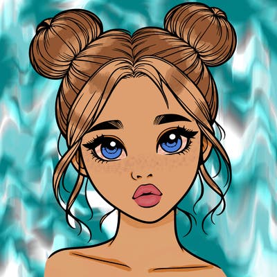 realistic girl with two buns on her head