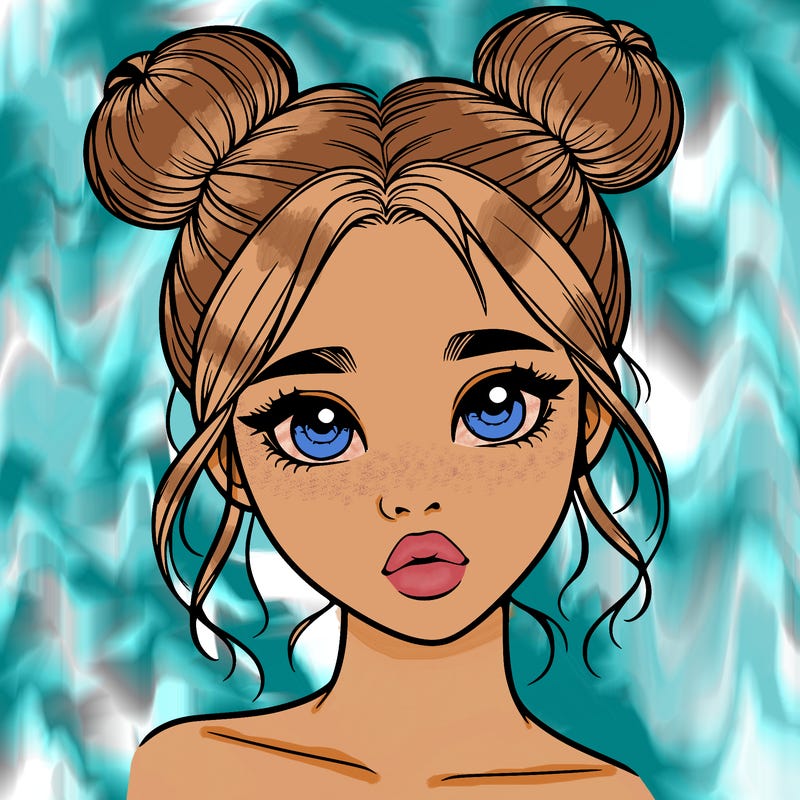 realistic girl with two buns on her head