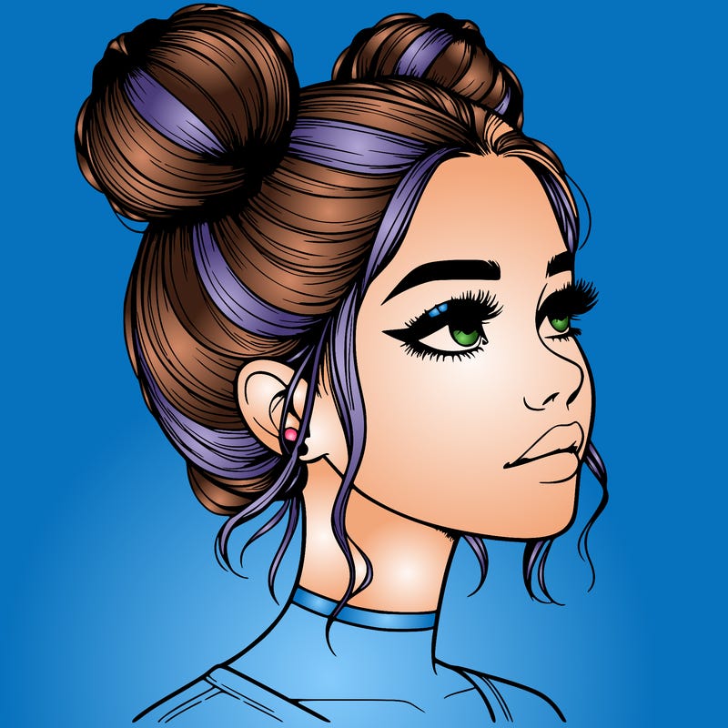 realistic girl with buns on the top of her head