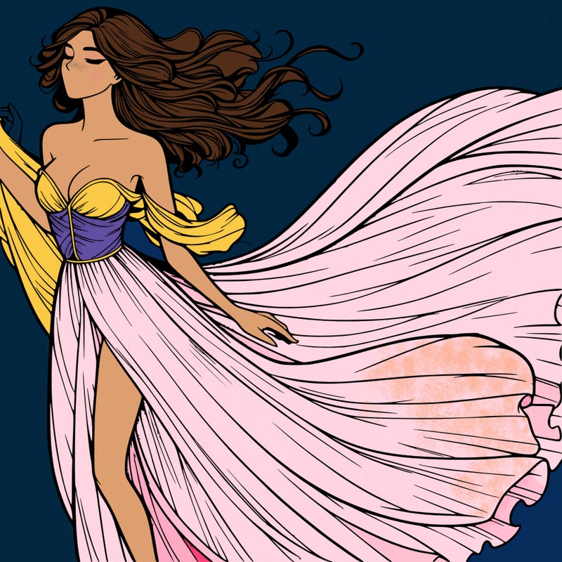 realistic woman in dress flowing the the wind