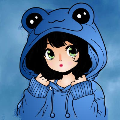 a cute teenage girl wearing a frog hoodie