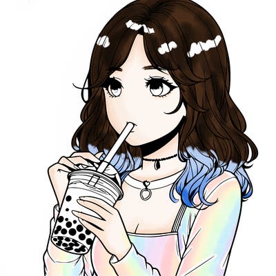 realistic girl drinking boba tea