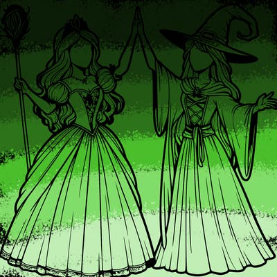 detailed realistic split of a princess and a witch