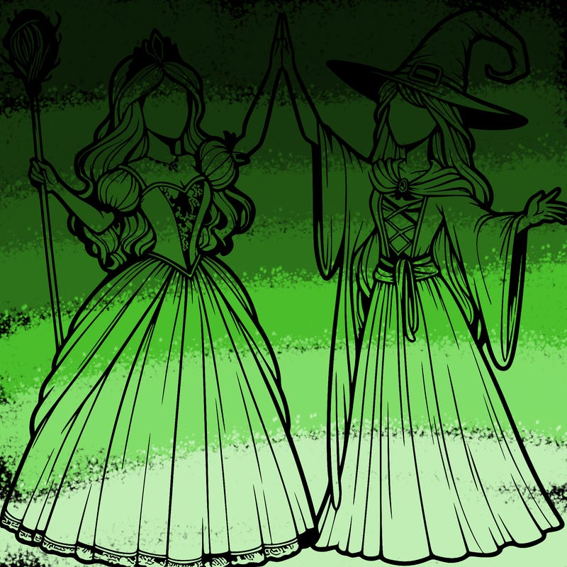 detailed realistic split of a princess and a witch