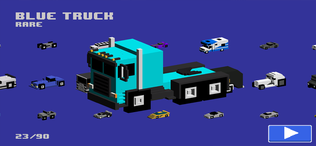 Smashy Road: Wanted - Smashy Road Wanted game screen showing a rare blue truck in voxel art style
