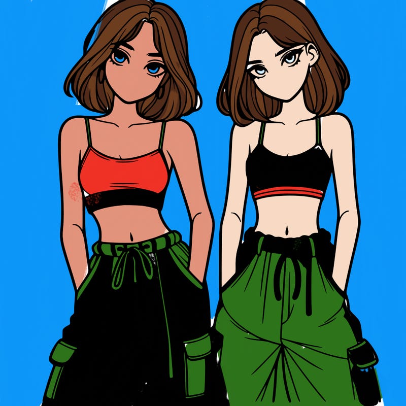 two girls with crop top with baggy pants