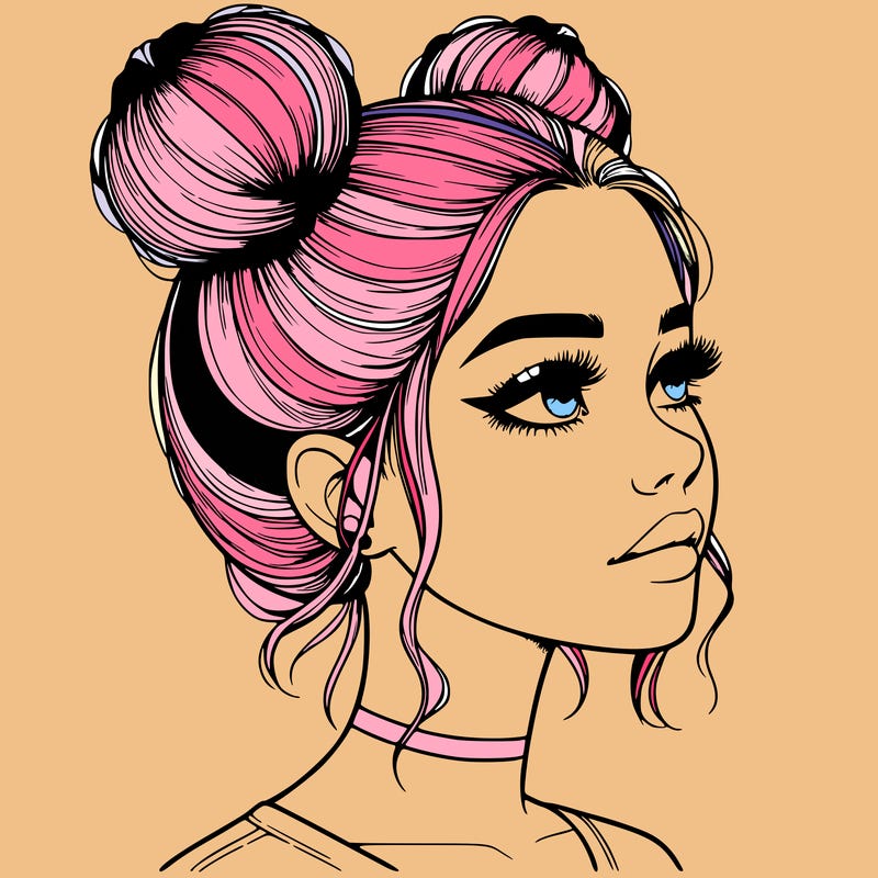 realistic girl with buns on the top of her head