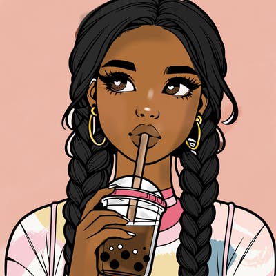 realistic girl with braided hair drinking boba