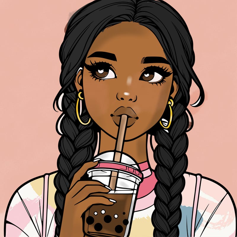 realistic girl with braided hair drinking boba
